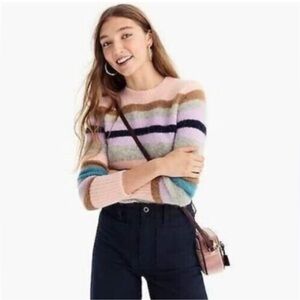 J Crew Point Sur Alpaca Wool Sweater Pink Rainbow Striped Crew Neck Soft Small